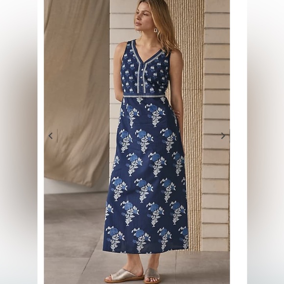 J. Jill   Mixed-Print Cotton Short Sleeves Pockets Summer Maxi Sun Dress Small‎ - Picture 1 of 15